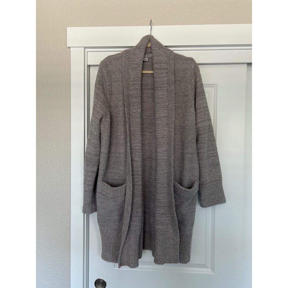 Barefoot Dreams CozyChic Cardigan Gray Open Front Pocket Sweater Womens Large